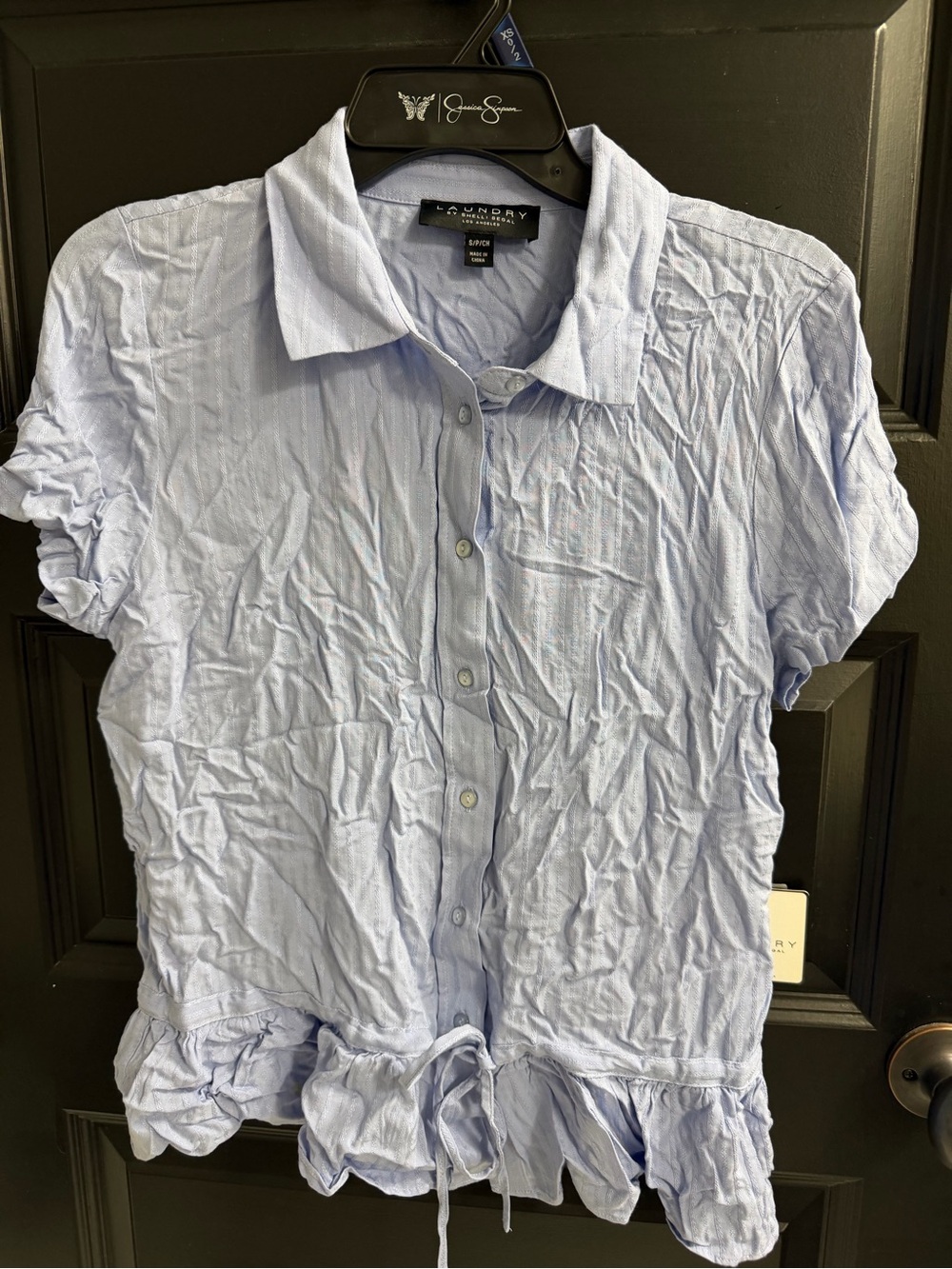 Laundry by Shelli Segal Blue Ruffle Hem Button Front Top NWT Size S